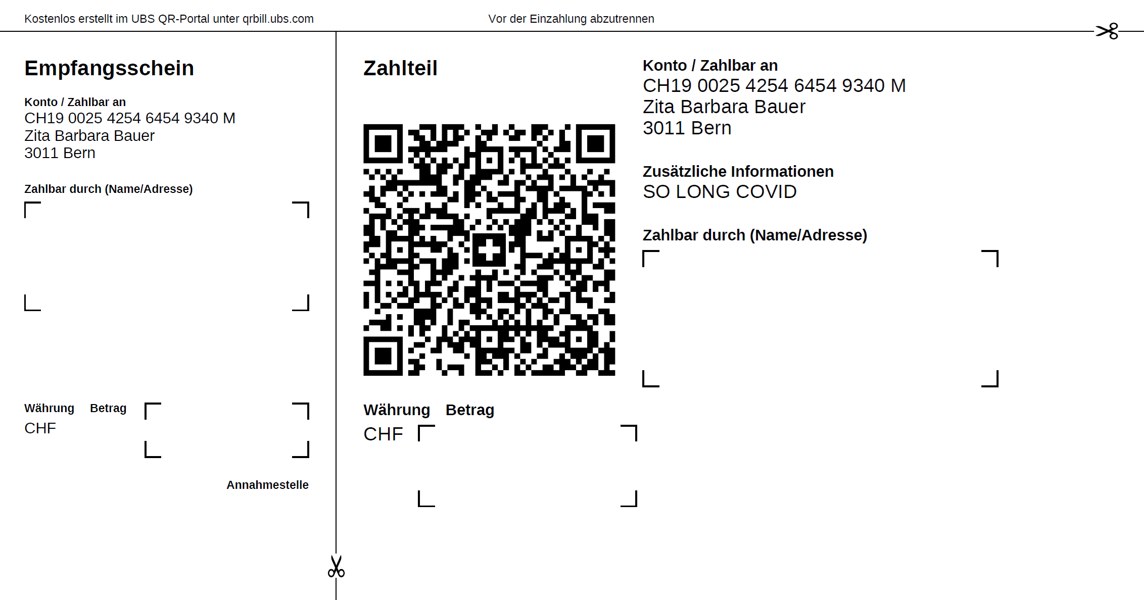 Einzahlungsschein SO LONG COVID